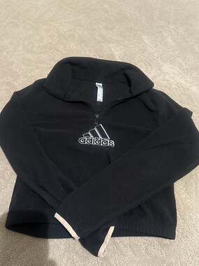 Adidas Women's XS Black Cropped Fleece Quarter Zip Pullover Sweatshirt